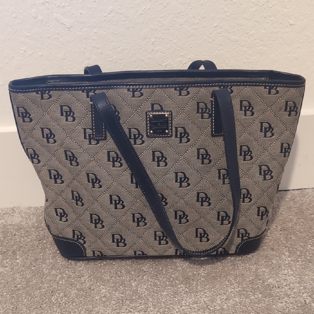 Dooney & Bourke Navy and Beige Logo Tote